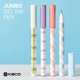 Kaco JUMBO Gel Ink Pens Disposable 4 Pieces Black Ink, 1600M Long Lasting Writing Length Cute School Office Stationery Supplies Quick Drying