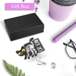 ERHACHAIJIA Cat Scan Funny Black Cat Retractable Badge Reel Gift for Nurses Doctors X-Ray Orthopedics Cat Lover Veterinary (Glow in The Dark)