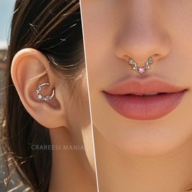 CM Crareesi Mania Opal Septum Ring & Earrings - 16G Heart Septum Jewelry in 316L Stainless Steel