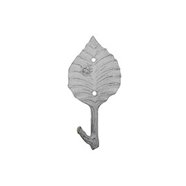 Handcrafted Nautical Decor Whitewashed Cast Iron Birch Tree Leaf Decorative Metal Tree Branch Hook 6.5"