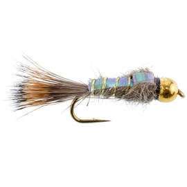 The Fly Fishing Place Tungsten Bead Head Nymph Fly Fishing Flies - Flashback Gold Ribbed Hare's Ear Trout Fly - Nymph Wet Fly - 6 Flies Hook Size 12
