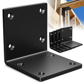 Wuno Shop 4 Pcs 6"x6"x5" Heavy Duty Steel Corner Brackets, 90 Degree Countertop Fireplace Mantel Bracket, L Shelf Bracket, 6x6 Post to Beam Connector, Thickness 1/4"(6 mm), Max Load 300lbs