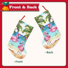 hawaii tropical christmas flamingo beach holiday mele kalikimaka 18 Inches Christmas Stocking Classic Large Soft Stockings Santa, Xmas Character for Family Holiday Christmas Party Decor Gifts