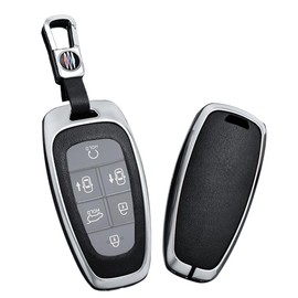 ontto Car Key Case Key Box Fits Hyundai Santa Fe Ioniq 5 Staria Tucson Nexo NX4 Atos Solaris Prime 2020-2024 Key Case Metal Key Case with Key Fob Silver Black