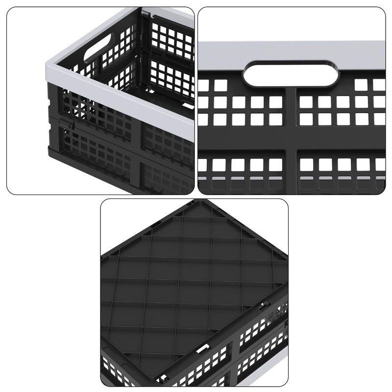 Parlynies 15 L Plastic Stackable Storage Crates, Folding Storage Basket,