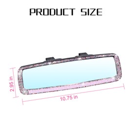 BLAU GRUN Bling Car Rear View Mirror, Rhinestones Crystal Clip-on Rearview Mirror with HD Glass, Compatible with Most Cars, SUVs, Vehicles, Auto Interior Accessories for Women Girl (Pink)
