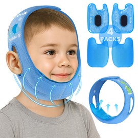 REVIX Teeth Ice Pack Head Wrap for Kids, Face Ice Pack with 3D Design for Children's Tonsillectomy Recovery, Reusable Hot Cold Compress for Cheek & Jaw Relief, Cute & Fun Dinosaur Pattern, Blue