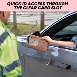 VONAL Small Crossbody Bag for Women with RFID Blocking, Nylon Wristlet Purse with ID Window, Adjustable Strap,Anti theft Phone Organizer, Lightweight Travel Shoulder Bag for Everyday Use (Khaki)