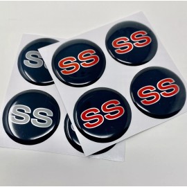 After Market SS SUPER SPORT Wheel Emblems Decals Camaro Nova Impala Chevelle El camino center - 4 GRAY/CHROME SS DECALS 1.50" / 38.1mm
