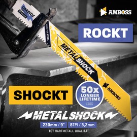 AMBOSS METAL SHOCK – 1 x Reciprocating Saw Blade Length 230 mm / 8 ZpZ – Ideal for Demolition / Vehicle Rescue / Construction / Disassembly / Piping Construction – Suitable for Steel