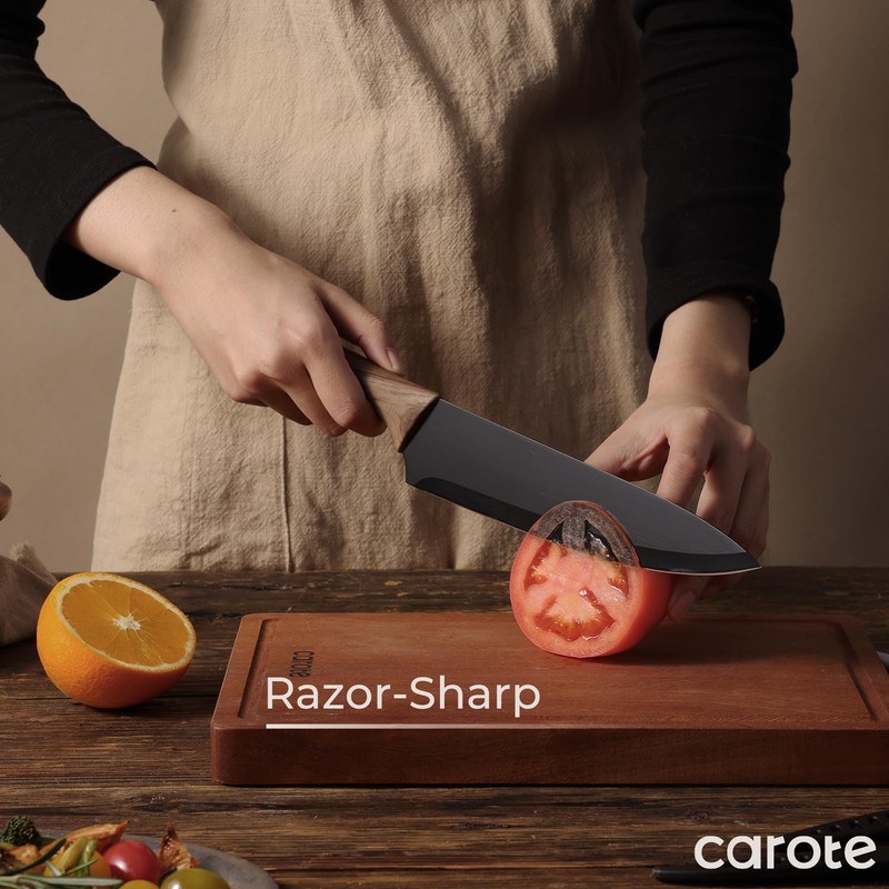 CAROTE 12PCS Knife Set, Kitchen Knife Set with Safe Guards,