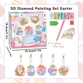 GWAWG Easter Diamond Painting Kit for Kids, 5Pcs Gem Art Kits with Rhinestones, Crystal Art Kits for Kids Ages 8+, DIY Easter Decorations Keychains, Dimond Art for Family Crafting Gifts