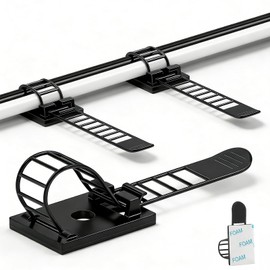 SZFUDIGO Adjustable adhesive cable management clips 50Pcs, large self adhesive cable ties clips ，Suitable for cable management under desks and on walls(Black)