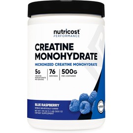 Nutricost Creatine Monohydrate Powder (Blue Raspberry), 500 Grams (1.1 LBS)