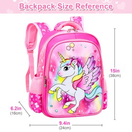Newtic Children's Backpack Girls and Boys, Unicorn Backpack, School Backpack Unicorn, Cartoon Print School Bag, with Chest Strap and Compartments, Waterproof Backpack Pink, Leisure Backpack for