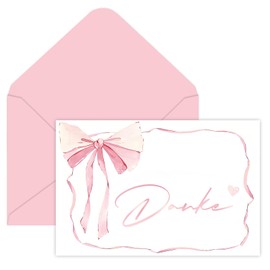 Calkkrer 10 Stück Rosa Schleifen Danke Karten mit Umschlägen & Stickers, Leere Pink Note Cards, 10 x 15 cm Geeignet für Hochzeit, Babyparty, Lehrer, Danksagung