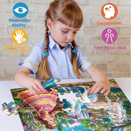 Puzzles for Kids Ages 4-6 – 2 x 60 Pieces Princess Unicorn Jigsaw Puzzles for Toddler Children Learning Educational Puzzles Toys for Girls 4 5 6 7 8 Years Old.