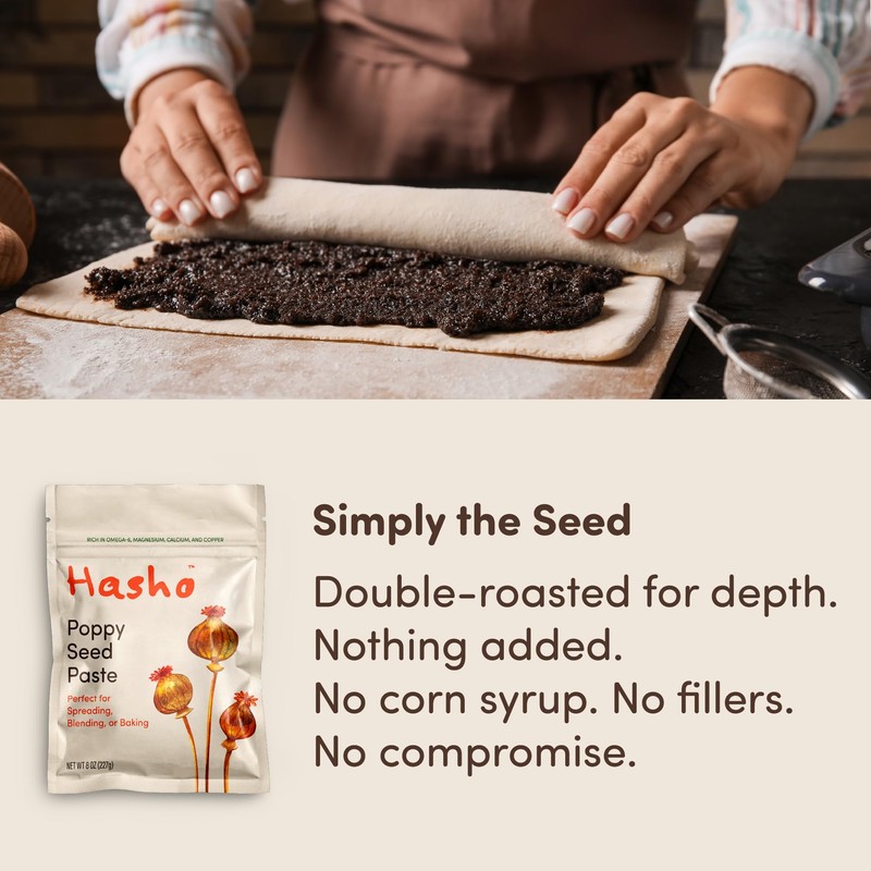 Hasho Double-Roasted Poppy Seed Paste, 8 oz – Single-Ingredient, Vegan