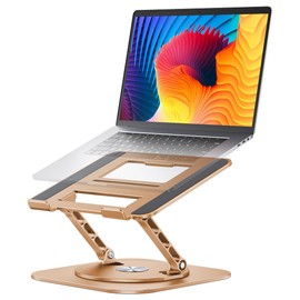 AOEVI Adjustable Laptop Stand with 360 Rotating Base, Computer Stand for Laptop Ergonimic Foldable Laptop Riser for Desk Compatible with MacBook Pro/Air Notebook up to 16 Inches, Gold