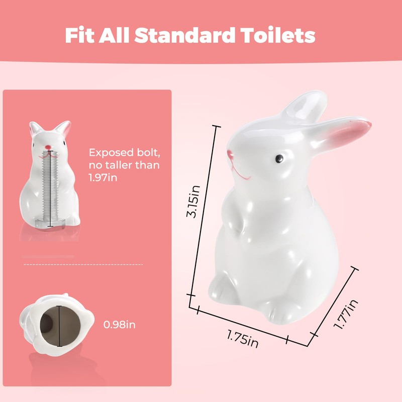 Ceramic Toilet Bowl Bolt Caps Covers, Rabbit Design (2-Pack) -