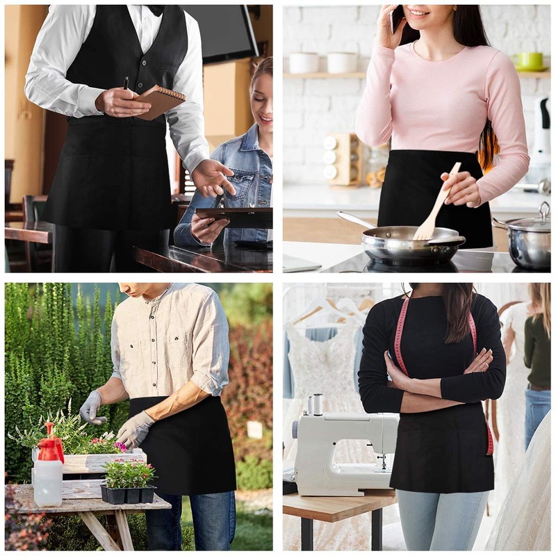 TOPTIE 2 Pack 3 Pockets Waitress Waist Apron, Restaurant Half