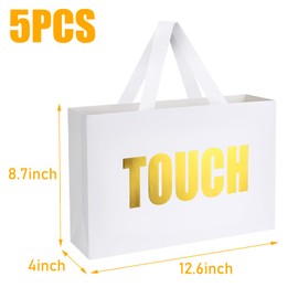 Xloey Five Senses Gift Bags for Her,12.6" Mother's Day Gift Bag with Ribbon Handles,5 Senses White Paper Bags with Word,for Valentine's Day, Birthday,Wedding,Party