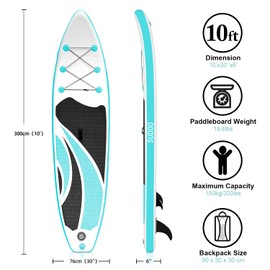 SUDOO 10FT Inflatable Stand Up Paddle Board, Ultra-Lightweight Surfboard with Non-Slip EVA Deck, Complete SUP Package for Adults, Beginners, Yoga, Fishing & Surfing (SUP-10-G-V)