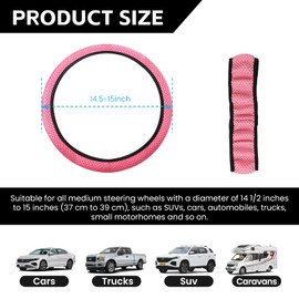 Wogomz Elastic Stretch Car Steering Wheel Cover, Comfortable Steering Wheel Cover Universal for 14.5-15 Inch, Warm in Winter & Cool in Summer, Anti-Slip Breathable Ice Silk (Pink)