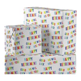 Hunts England - 5 Sheets Of Retirement Fun Wrapping Paper For Him/Her - Includes 5 Gift Tags - Colourful Collection - Gift Wrap For Men, Women, Colleagues, Employees, Workers, Friends, etc.