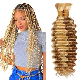 Tuheerst P27/613 Highlight Blonde Color 34 34 Inch Human Braiding Hair For Boho Deep Wave No Weft 50g/Bundle Total 100g Unprocessed Crochet Braids Hair Extension