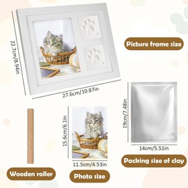 Mailfull Pfotenabdruck Set Hund und Katz Weiß mit Holz Bilderrahmen 3D Gipsabdruck Baby Handabdruck und Fußabdruck Set Geeignet für Haustiere Neugeborene und Geschenk