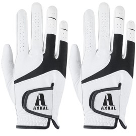 AXKAL Golf Gloves Men All Weather Soft Breathable 1 Pair/2 Pack Mens Golf Gloves for Left or Right Handed with Durability Leather Sizes S M ML XL (ML, Right)