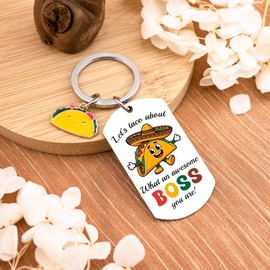 WEHBVF Boss Day Keychain for Women Men Let's Taco About Funny Boss Gift Keychain for Bosses Appreciation Taco Key Chain for Leader Christmas Gifts for Bosses Birthday Gifts for Leaders