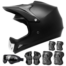 GDM DK-630 Youth Full Face Helmet with Goggles Protection Pads (Black Bundle, X-Large)