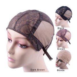 Peluca de encaje doble para hacer pelucas con correas ajustables en la parte trasera de encaje suizo, Café Oscuro, xl