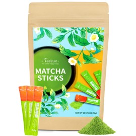 TeeLux Matcha Green Tea Powder, Premium First Harvest Culinary Grade Matcha Single Serve Packets, Unsweetened Matcha Powder Travel Stick Packs, 25 Count