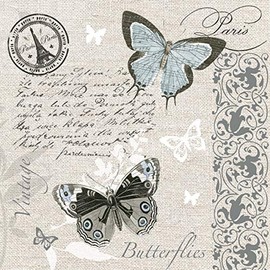20 Napkins Butterflies on Postcard in Vintage Style for Decoupage and Decoupage 33 x 33 cm