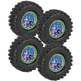 RCHuiWow 1.3 Beadlock Wheels 1.3 Beadlock Tires 1.3" RC Wheel and Tires Set for 1/18 TRX4M 1/24 SCX24 RC Crawler Car,Alloy Aluminium 1.3 RC Wheel Rims Super Large Soft Tires,4pcs,Rainbow