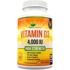 Vitamin D 4,000 IU Tablets, Maximum Strength Vitamin D3 Supplement, 365 Easy to Swallow Tablets - Full Year Supply