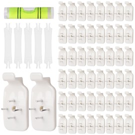 50 Stück Spurlose Bilderhaken, Unsichtbare Spurenlose Wandhaken mit 5 Hakenschienen und 1 Bilderrahmennivellierer, Ohne Bohren Bilderhaken zum Nageln für Hängende Gemälde, Hochzeitsfotos