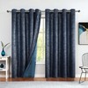 Bujasso Navy Blue Metallic Blackout Window Curtains 63 inch Silver