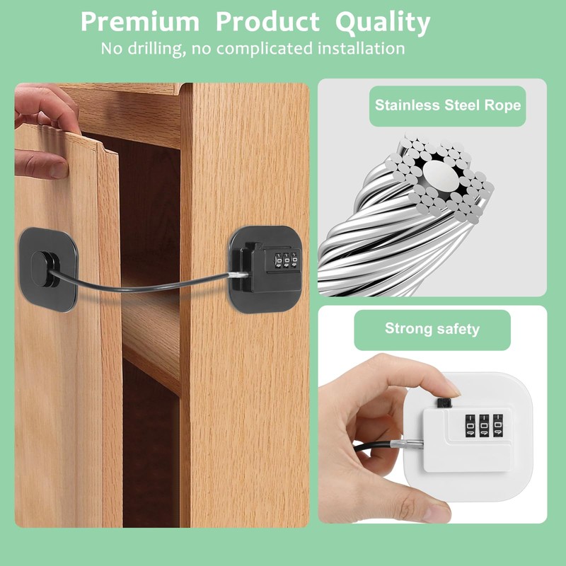 MUNEK 2 Pack Combination Refrigerator Lock, Adhesive Fridge Locks for