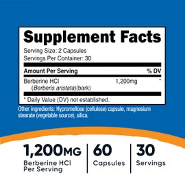 Nutricost Berberine HCl 1200mg , 60 Vegetarian Capsules - Gluten Free & Non-GMO