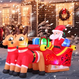 7.8Ft Christmas Inflatables Outdoor Decorations with Colorful LED Lights, Christmas Inflatables Santa Claus on Sleigh with 2 Reindeer Deer Gift Box, Blow Up Yard Decor for Indoor Xmas Party Patio Lawn