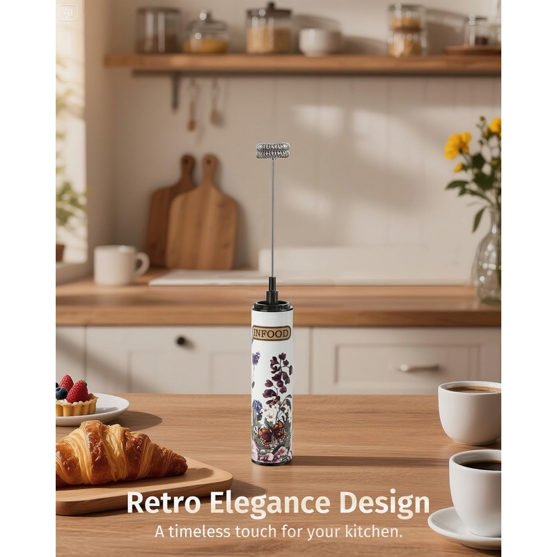 INFOOD Milk Frother Rechargeable with Cover - Coffee Frother Wand,