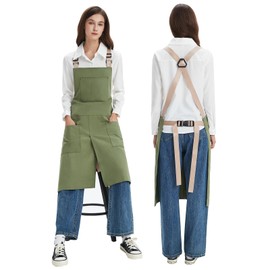 Maifunn, Waterproof Apron, Front Slit, Work Apron, Canvas, Cotton, Easy to Move, Outdoors, DIY, Artisans, Beautician, DIY, Cooking, BBQ, Chef, Work Apron, Women's, Men's, Adjustable Sizes, Green M