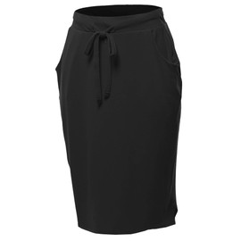 Elastic Waist Self Tie Tulip Hem Side Pocket Skirt Black M