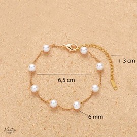 Kritz Women's Bracelet Beads Round 6 mm - Pearl Necklace White Silver o Gold Plated for Women - Pearl Bracelet - Jewellery Pearls Bracelet Gifts, Stainless Steel Gemstone Stone, Pearl
