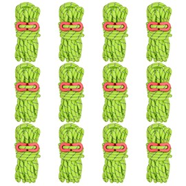 AKOLAFE 12 PCS Tent Guy Ropes, Reflective Green Tent Guide Rope Cord, 4M /13FT Tent Guy Ropes for Outdoor, Heavy Duty Camping Guy Lines, Guide Ropes for Camping, Gazebo, Awning & Tents