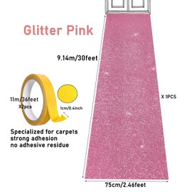 AMZQNART Carpet Runner Runway Rug, Glitter Pink Carpet Runner 55 GSM Thickness (2.46 x 30Feet) for Wedding Party Hallway Rug, Christmas Xmas Thanksgiving